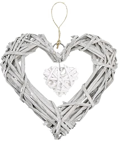 Rattan Hearts Wall Hanging Decoration, Heart Shape Wicker Wreath Ornament for Wedding Party, Home Bedroom Decor