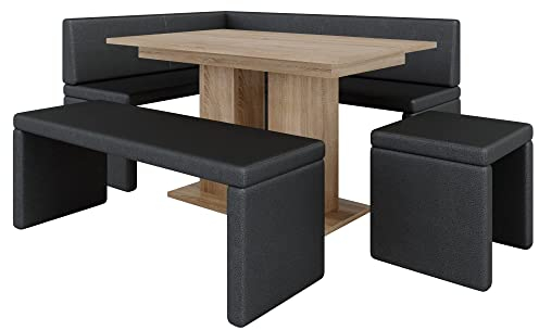 Akiko Banc d'angle avec table et bancs - Groupe de bancs d'angle pour votre salle à manger, cuisine moderne, coin salon, coin repas. Parfait pour la cuisine, le bureau et la réception. Finition solide
