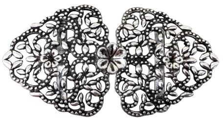 Hartmann-Knöpfe blumige Silber Farben Trachten Schürzen Dirndl Schliesse Schnalle Verschluss Metall 80mmx40mm (1 Stück)