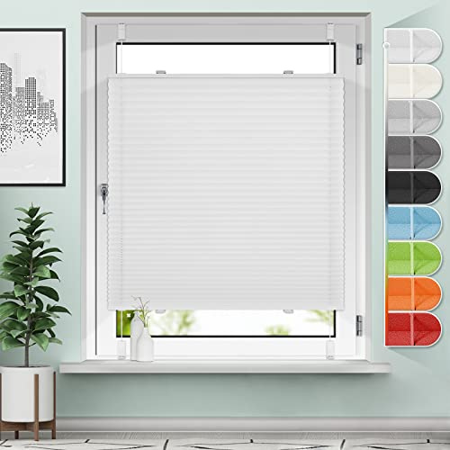 Plissee ohne Bohren Weiß B85 x H230 cm Klemmfix Plisseerollo Blickdicht und lichtdurchlässig Faltrollo Sichtschutz Rollo für Fenster & Tür