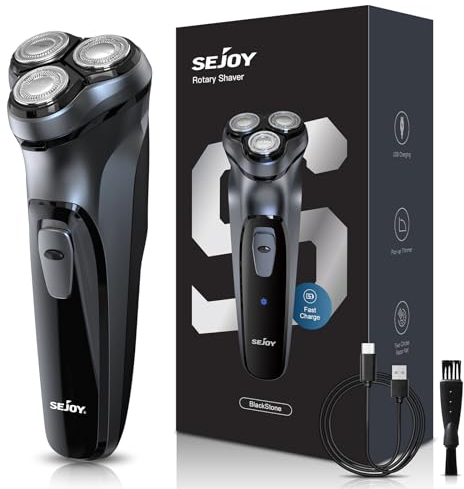 Sejoy Rasoio elettrico per uomo, rasoio per il viso, macchine da barba ricaricabili e lavabili senza fili, tagliabordi per casa da viaggio, display a LED, ricarica veloce, Grigio