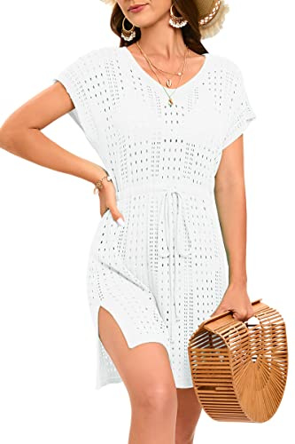 Timuspo Beach Coverups for Women UK White Crochet Bikini Beach Cover Up Hollow Out Beach Dress Bathingsuit Swimsuit Beachwear