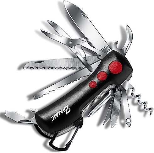 ZIMAIC Navaja Suiza Navaja Multifuncional, 15 en 1 Navaja Caza Pesca, Cuchillo Multiuso Acero Inoxidable, Impermeable Herramienta Múltiusos