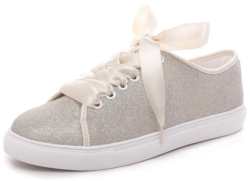 Elivandon 16052 Wedding Shoes Bling Bridal Sneakers Flats Bride Tennis Shiny Sequin Shoes Sparkly Sneakers Colour Champagne,Size 10.5 B(M) US/42 EU