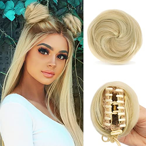 Sofeiyan 2PCS Krallen Clip in Haar Bun Mini Messy Bun Haarteile Dutt mit Klammer Synthetik Haar Scrunchies Haar Donut Chignon Pferdeschwanz Haarteil Dutt für Damen Helles Aschbraun & Bleichblond