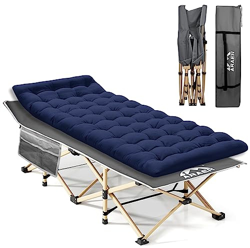 ARAER Camping Cot, 450LBS(Max Load), Portable Folding Outdoor Bed with Carry Bag for Adults Kids, Heavy Duty Cot for Traveling Gear Supplier, Office Nap, Beach Vocation and Home Lounging