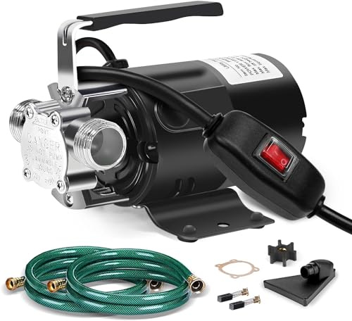 Water Transfer Pump, 115V 1/10HP Electric Utility Pump with On/Off Switch 2 * 6 ft Water Hoses Kit for Removing Water from Garden Pools Aquariums Hot Tub Draining 1/8’’ Low Suction for Rain Barrel