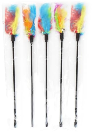 JSKWIKE 5 Pcs Jouets en Plumes pour Chat - Baguette avec Plumes et Clochette pour Animaux