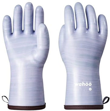 wahoo Gant Four Anti Chaleur en Silicone Liquide, Imperméables Gant de Cuisine, Antidérapants, Parfaits pour la Cuisine, Le Barbecue, la Cuisson & la Pâtisserie, Violet, XL/10