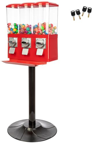 Gumball Machine - Triple Candy Machine Dispenser for Gumballs, Capsules, and Candy - Vending Machines for Business by Great Northern Popcorn (Red)