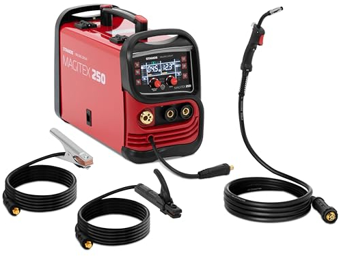 Stamos Germany MAGITEX 250 Soldador MIG MAG 180 A Ciclo de trabajo: 60% Duty Cycle Panel de control digital 2T/4T TIG Liftarc MMA Flux MIG Soldador de hilo Equipo de soldadura