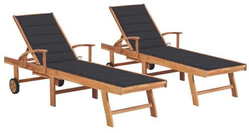 Rantry 2-Piece Sun Loungers with Table and Cushion in Teak Anthracite