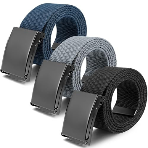 Yamitora 3 Stück Gürtel Herren, Blau Schwarz Grau Verstellbarer Arbeitsgürtel Herren, 128 x 3.8cm Gürtel Ohne Löcher, Stoffgürtel Herren Gürtel Herren Arbeitsgürtel für Geschäft Sport Lässig