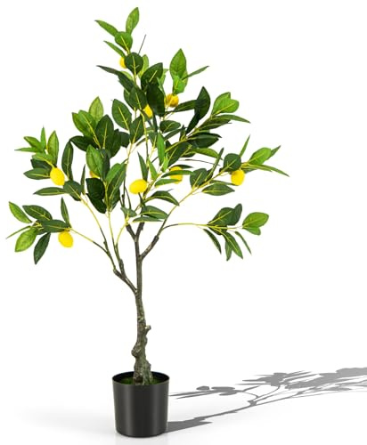 GIANTEX Konstgjord citronträd, 80/120/160 cm, med 9/18/27 stora frukter, dekorativ växt med realistiska grenar, Citrus i blomkruka för vardagsrum, kontor, hall (80 cm)