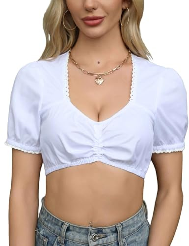 Zeagoo Dirndlbluse a Maniche Corte Dirndl Bianca Camicetta Trachten Elegante per Donna per Oktoberfest Taglia 38