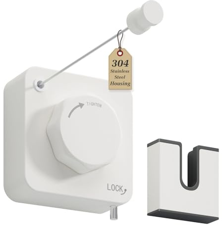 Danpoo Stainless Steel Retractable Clothesline Heavy Duty, Non-Sagging Clothes Line for Indoors/Outdoors, Laundry Line Retractable, White