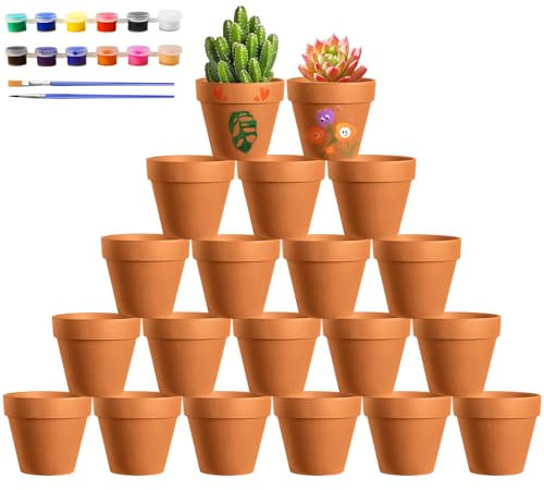 Realure 20 Pezzi Vasi Terracotta per Succulente 4.5x4 cm,Vasetti per Piantine Terracotta con Colori & pennelli, Vasi in Terracottas con Foro di Drenaggio, per Succulente, Cactus