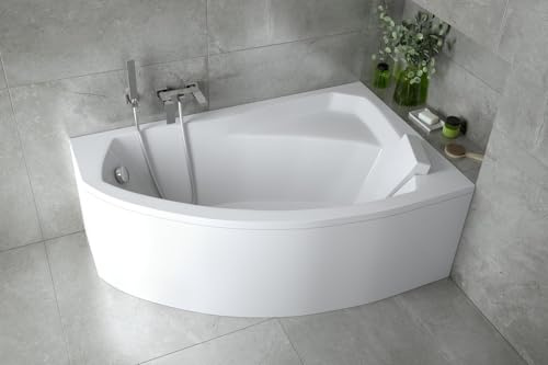 ECOLAM Baignoire d'angle Rima 170x100 cm droite | tablier acrylique | Appuie-tête | pieds siphon + silicone | Set complet