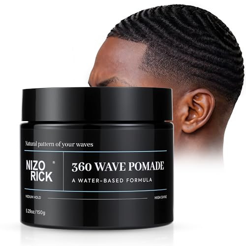 NIZORICK Men's 360 Wave Pomade 150g,Cire Cheveux Homme,à Base D'Eau,Pommade Coiffante Pour Cheveux Ondulés,Non Grasse, Tenue Forte Et Ondulations Superposées,150 G/5,29 Oz ﻿ ﻿