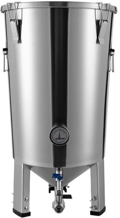 Vielrosse Gärkeller Bierbrauanlage - Brauanlage mit Thermometer, 304 Edelstahl konischer Braukessel, zum Bierbrauen oder Wein gären, 32L 59.7 * 33.3cm