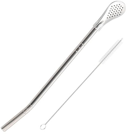 Paille mate, cuillère filtrante amovible, ustensile multifonction avec brosse de nettoyage, outil mélangeur réutilisable pour thé, cocktail, milkshake, soupe, 18 cm