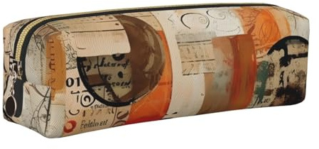 Vintage Newspaper Pencil Case for Boys Girls Retro Magazine Leather Pen Pouch Holder for School Office Travel Portable Stationery Organizer Makeup Bag Gold Zip