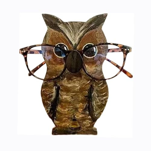 Hachera Porta Occhiali in Legno, Porta Occhiali Legno Animali, Supporto per Occhiali Decorativo Espositore, per Scrivania, Casa, Desktop Decorazione (Gufo)