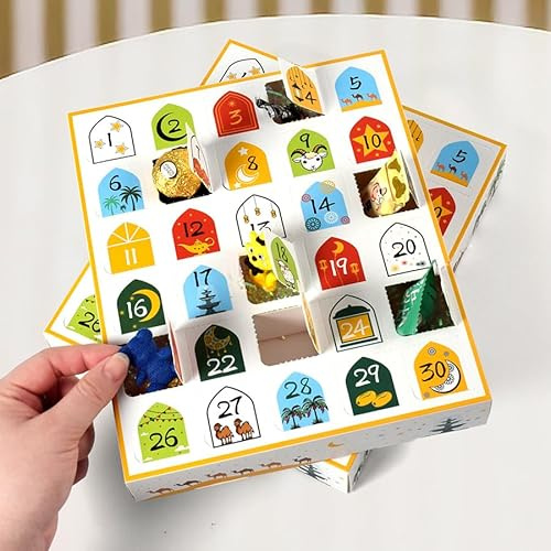 2 Pack Ramadan Advent Calendar Kids 30 Fillable Empty Boxes Eid Mubarak Countdown Calendar, DIY Islamic Eid Gifts Ramadan Eid Decorations for Ramadan Party Supplies
