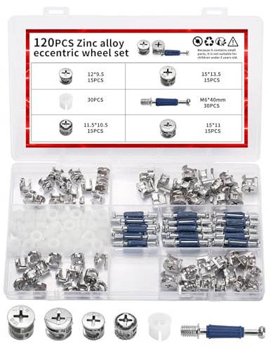 120 Pcs Conectores para Muebles, 3 en 1 Tuercas de Seguridad de Leva para Muebles, Tornillos de Leva para Herrajes, cajones, muebles y conectores de gabinetes