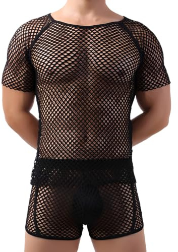 EBHO Débardeur en Résille pour Hommes Débardeur Transparent Homme Sexy Manches en Résille Mesh Chemise de Sport Respirante(S)