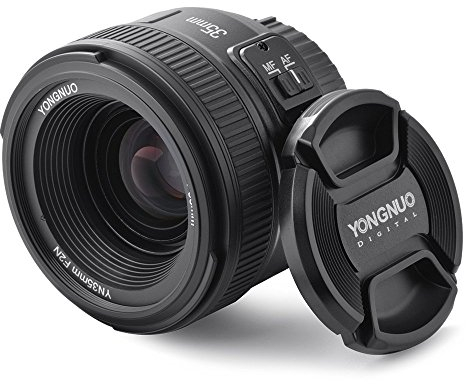 YONGNUO YN35 35mm F2.0 Weitwinkelobjektiv Große Blende Automatische manuelle Scharfeinstellung AF MF für Nikon DSLR Kameras + WINGONEER Blitzdiffusor