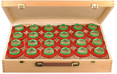 Wiemann Lehrmittel Becherlupen-Set für Kinder, Kinderlupen-Set im Holzkoffer, Lupenbecher Lupendose Dosenlupe, 24 Stück