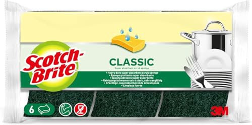 Scotch-Brite Spugna Abrasiva Salvadita Classic – Confezione da 6 Pezzi – In Cellulosa Super Assorbente – Per Uso Intensivo in Cucina e Pulizie Difficili