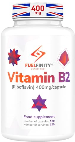 FuelFinity® Vitamin B2 Riboflavin 400mg - for Energy & Migraine Relief Support - 120 Days Supply - Made in UK, Vegan, No additives