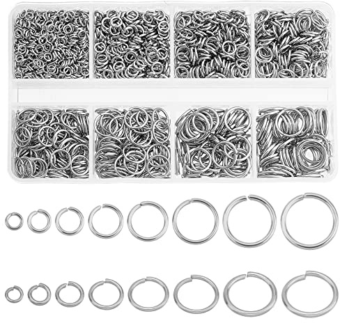 PandaHall Öppen hoppring 304 rostfritt stål, 2280 st 8 storlekar O-ringar smyckestillverkning anslutna ringar diameter 3 mm 4 mm 5 mm 6 mm 7 mm 8 mm 9 mm 10 mm för örhänge halsband armband gör-det-själv reparation, 18/20/22 Guage