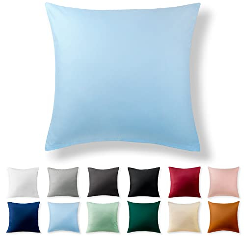 Alreya Renforcé Kissenbezug 80 x 80 cm - 100% Baumwolle mit Reißverschluss, Superweicher Kopfkissenbezug 80x80, Kissenhülle, Light Blue Hellblau, nur Kissenbezug