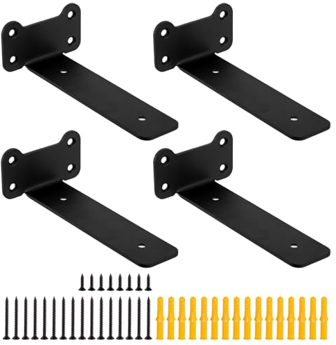 4 Pzs Soporte Estanteria Pared, Soportes para Estanterías, Escuadras para Estanterias Negras Metalicas Invisibles, Soportes Balda Flotante Pared de Estantería (Estilo oreja de gato, Negro 150MM)