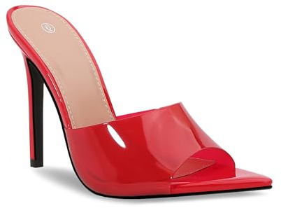 Shion ShaaYii Women Clear Pointed Toe Sandals Stiletto Heels Transparent Strap High Heels Slip on Mules for Women