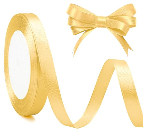 Ruban Jaune Beurre Rubans Satin 10mm X 23m Rubans Pour Couture Decoratif ruban Emballage Cadeau De Tissu Nuance Macaron Satin Décoratif Brillant Fin Jaune Noel