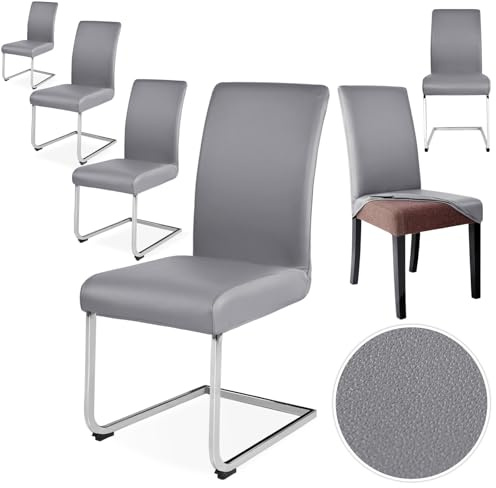 Alishomtll Juego de 4/6 fundas de silla de polipiel extensibles impermeables y elásticas - Protección universal para cocina, restaurante, hotel, boda (gris, 6 piezas)