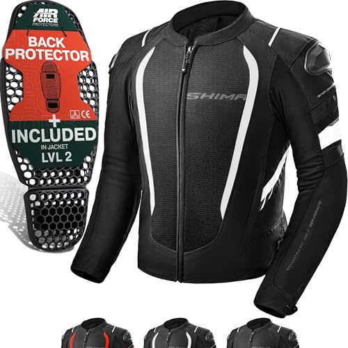 SHIMA MESH PRO motorcykeljacka herr med skydd AIRFORCE ryggskydd, motorcykeljacka, sommar, axelskydd, armbågstextiljacka, skyddsjackor, stadsskydd (män, vit, XXL)