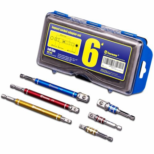 Facoow Impact Socket Adapter Set, 3/8, 1/4, 1/2 Drill Socket Adapter with Spin Sleeves, Impact Driver Socket Adapter, 40cv High-durability Steel, Color-coded (6pack)