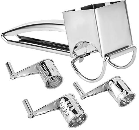 WGFOIP Rallador de Queso, Manivela para Parmesano, Nueces, Chocolate con 3 Cuchillas, Fácil de Limpiar y Almacenar