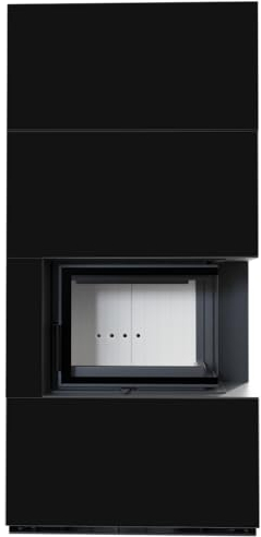 KRATKI Kaminbausatz FLOKI BOX rechts 8 kW Ø 160 Quarzsinter NERO ASSOLUTO mit Türfeder
