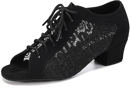 VCIXXVCE Women's Latin Dance Practice Shoes Black Peep Toe Ballroom Salsa Tango Dance Shoes Low Heel, 7 UK