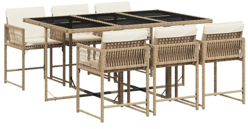 vidaXL Ensemble à Manger de Jardin avec Coussins 5 pcs, Table et Chaises à Dossier Rabattable, Meubles d'Extérieur Patio Terrasse, Moderne, Beige Résine Tressée