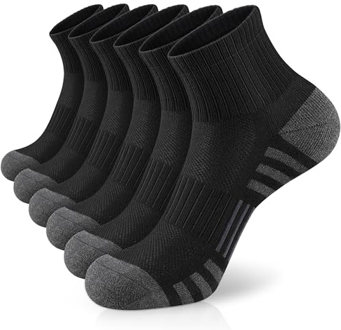Airacker Athletic Quarter Socks with Cushion Running Ankle Socks for Men Women 6 Pairs