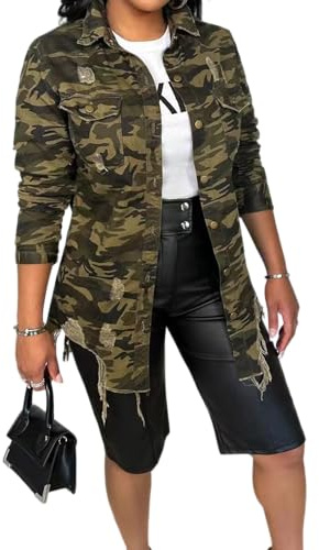 Symina Camouflage Jackets for Women Long Sleeve Button Down Camo Jean Jackets Coat Shacket Fall Outwear