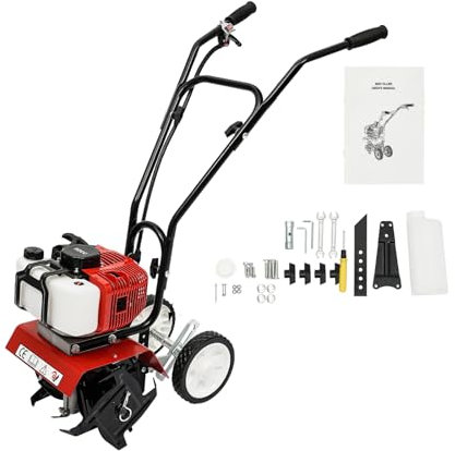 52CC 1.9KW 2-Takt Gasolina Gartenfräse, 6500 rpm, motoazada de gas con 4 cuchillos duros, suelo de césped, cultivador de jardín, ancho de trabajo 35 cm, profundidad de trabajo 10 cm
