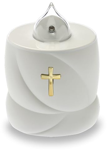 AROBA 2x Vela LED para tumba Luz del duelo - Efecto titilante como una vela real - Larga duración de hasta 200 días - Vela de cementerio reutilizable Vela conmemorativa Vela perpetua - Cruz sagrada